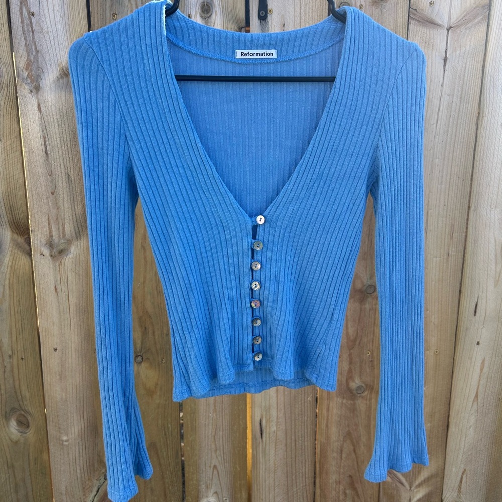 Reformation Gellar Knit Top - Blue XS